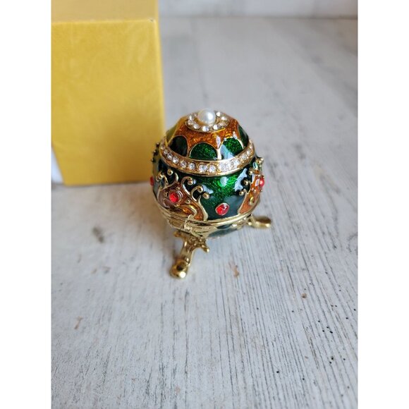 Miniature egg Green trinket box Easter rhinestone home decor unique - Picture 5 of 9